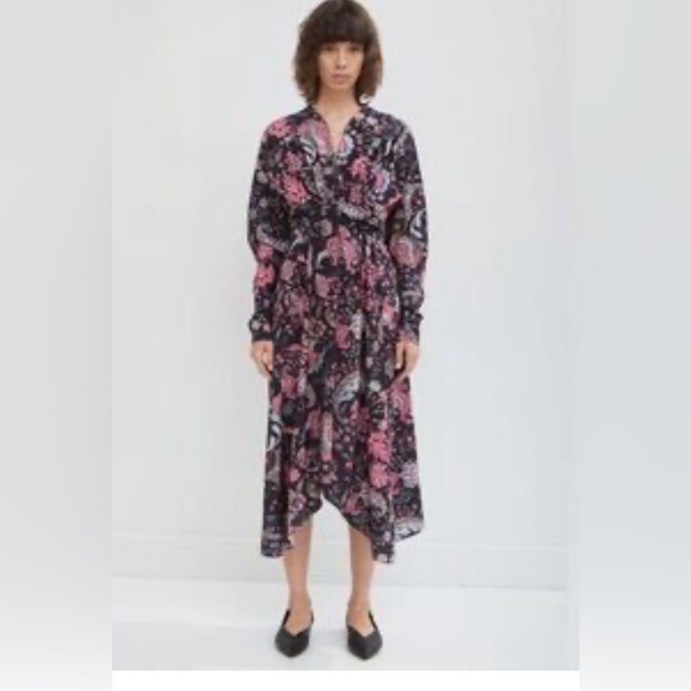 Isabel Marant Pink and Black Floral Long Sleeve Dress FR40 US8